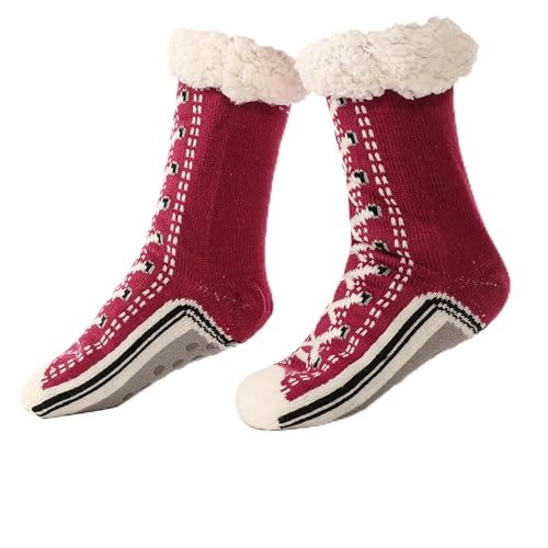 Ultra-thick Cashmere Slipper Home Socks, Cashmere Slipper Socks, Non Slip Warm Cozy Fleece Lined Fuzzy Sock for Women (Wine Red, Erwachsene, Einheitsgröße, Alphanumerisch, EU Schuhgrößensystem, M) von Knubbuf