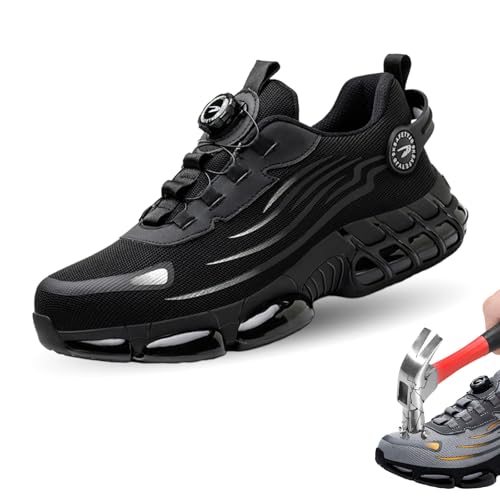Werkstein S3 Pro Arbeitsschuhe, Leichte Arbeitsschuhe Mit KnopfschnüRung, Anti-Smash & Anti-Puncture, Ergonomischer Und Schmerzlindernder (Schwarz, Erwachsene, 39, Numerisch, EU Schuhgrößensystem, M) von Knubbuf