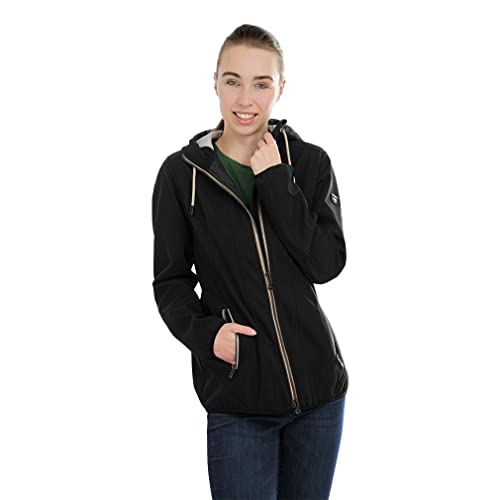 Knuffelwuff Damen Softshell Jacke Manhattan Größe: L / 40 Schwarz - Leichte atmungsaktive wasserabweisende Jacke mit extra vielen Taschen für Outdoor, Wandern, Reisen, Gassi gehen - Windbreaker von Knuffelwuff