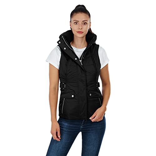 Knuffelwuff Damen Weste Carinae Größe: L / 40 Schwarz - Leichte atmungsaktive wasserabweisende Steppweste mit vielen Taschen für Outdoor, Wandern, Reisen, Gassi gehen - Windbreaker Übergangsjacke von Knuffelwuff