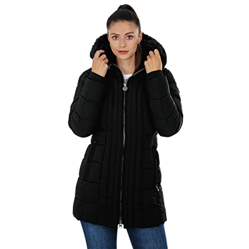 Knuffelwuff Damen Winterjacke Amsterdam Größe: L / 40 Schwarz - Warme atmungsaktive wasserabweisende Jacke für Wandern, Reisen, Gassi gehen von Knuffelwuff