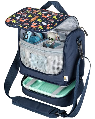 Knuffig Kinder-Umhängetasche - Toniebox & Tigerbox Transporttasche für Kinder - mit isoliertem Lunchbox-Fach und Platz für bis zu 30 Figuren (Fox Blau) von Knuffig