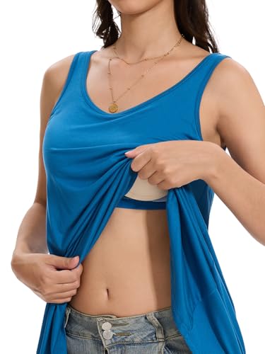 Knuffnee Damen Tank Top mit Integriertem BH Unterhemd Loose Fit Armellose Bluse Shirt Blau 3XL von Knuffnee