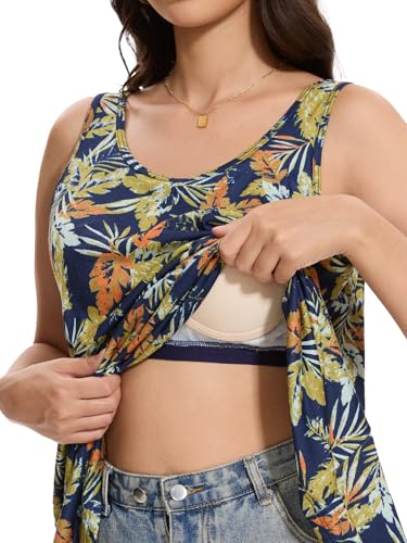 Knuffnee Damen Tank Top mit Integriertem BH Unterhemd Loose Fit Armellose Bluse Shirt Gelbe Blatt XL von Knuffnee