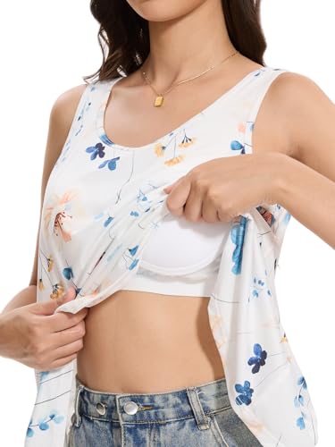 Knuffnee Damen Tank Top mit Integriertem BH Unterhemd Loose Fit Armellose Bluse Shirt Tinten Blume M von Knuffnee