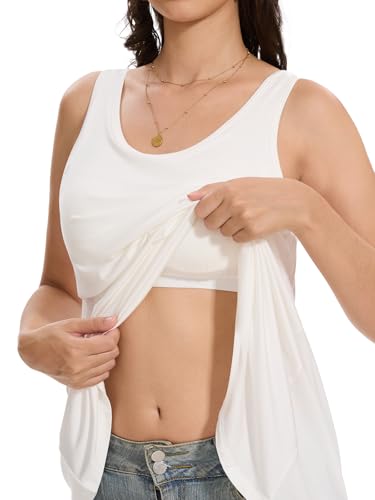 Knuffnee Damen Tank Top mit Integriertem BH Unterhemd Loose Fit Armellose Bluse Shirt Weiß L von Knuffnee