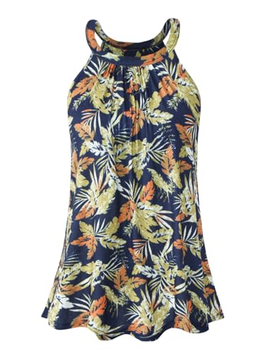 Knuffnee Damen Tank Tops mit Integriertem BH Neckholder Unterhemd Loose Fit Ärmellose Shirt Top Gelbe Blatt XXL von Knuffnee