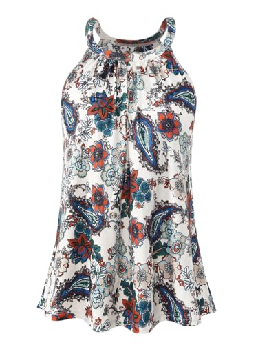 Knuffnee Damen Tank Tops mit Integriertem BH Neckholder Unterhemd Loose Fit Ärmellose Shirt Top Lotus Blumen S von Knuffnee