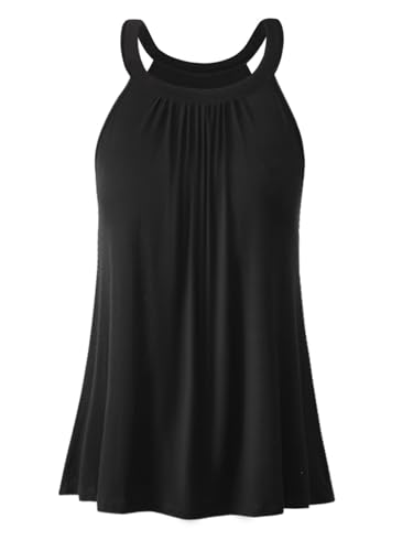 Knuffnee Damen Tank Tops mit Integriertem BH Neckholder Unterhemd Loose Fit Ärmellose Shirt Top Schwarz XL von Knuffnee