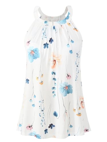 Knuffnee Damen Tank Tops mit Integriertem BH Neckholder Unterhemd Loose Fit Ärmellose Shirt Top Tinten Blume S von Knuffnee