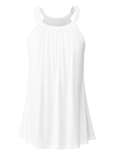 Knuffnee Damen Tank Tops mit Integriertem BH Neckholder Unterhemd Loose Fit Ärmellose Shirt Top Weiß XL von Knuffnee