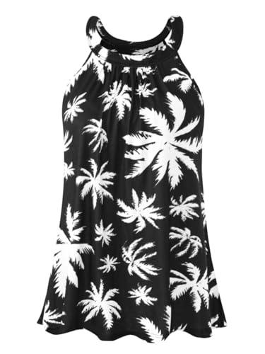 Knuffnee Damen Tank Tops mit Integriertem BH Neckholder Unterhemd Loose Fit Ärmellose Shirt Top Weiße Blatt L von Knuffnee