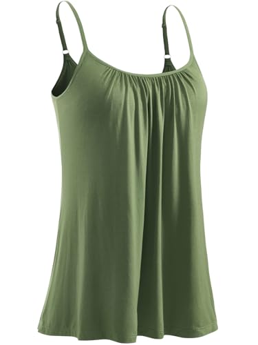 Knuffnee Damen Top mit Integriertem BH Verstellbare Spaghetti Tops Lockere Armellose Bluse Unterhemd Armeegrün L von Knuffnee