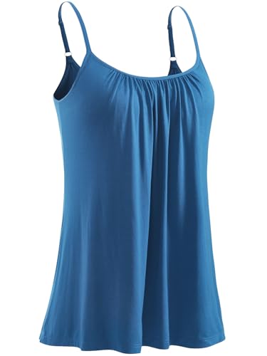Knuffnee Damen Top mit Integriertem BH Verstellbare Spaghetti Tops Lockere Armellose Bluse Unterhemd Blau XXL von Knuffnee