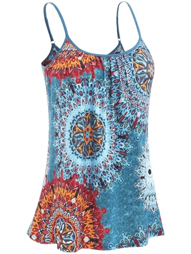 Knuffnee Damen Top mit Integriertem BH Verstellbare Spaghetti Tops Lockere Armellose Bluse Unterhemd Blaue Blume M von Knuffnee