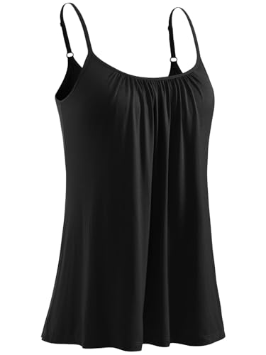Knuffnee Damen Top mit Integriertem BH Verstellbare Spaghetti Tops Lockere Armellose Bluse Unterhemd Schwarz 3XL von Knuffnee