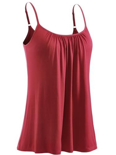 Knuffnee Damen Top mit Integriertem BH Verstellbare Spaghetti Tops Lockere Armellose Bluse Unterhemd Weinrot XXL von Knuffnee
