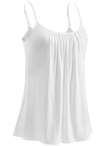 Knuffnee Damen Top mit Integriertem BH Verstellbare Spaghetti Tops Lockere Armellose Bluse Unterhemd Weiß 4XL von Knuffnee