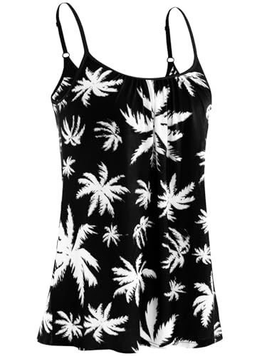 Knuffnee Damen Top mit Integriertem BH Verstellbare Spaghetti Tops Lockere Armellose Bluse Unterhemd Weiße Blatt M von Knuffnee