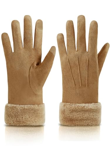 Knuffnee Damen Winter Handschuhe Fleece Gefütterte Handschuhe Warm Touchscreen Handschuh Braun L von Knuffnee