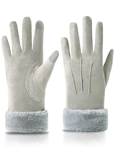 Knuffnee Damen Winter Handschuhe Fleece Gefütterte Handschuhe Warm Touchscreen Handschuh Grau XL von Knuffnee