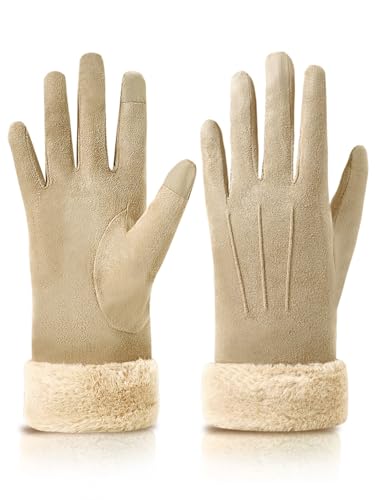 Knuffnee Damen Winter Handschuhe Fleece Gefütterte Handschuhe Warm Touchscreen Handschuh Khaki L von Knuffnee