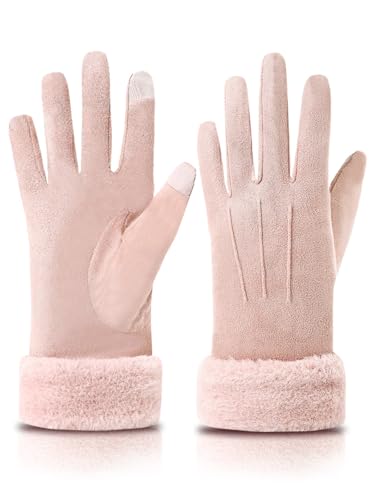 Knuffnee Damen Winter Handschuhe Fleece Gefütterte Handschuhe Warm Touchscreen Handschuh Rosa XL von Knuffnee