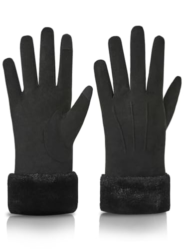 Knuffnee Damen Winter Handschuhe Fleece Gefütterte Handschuhe Warm Touchscreen Handschuh Schwarz L von Knuffnee