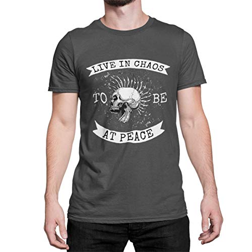 Rocker T-Shirt Herren Life in Chaos T Shirts Männer Motorrad Geschenke für Männer Totenkopf t-Shirt Herren Biker Tshirt Vintage Baumwolle Regular Fit Schwarz Grau S-5XL (Asphalt Grau, L) von knut Fashion & Streetwear