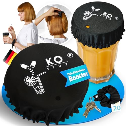 Ko Stop® 4-in-1 Getränkeschutzdeckel – Haarband, Schlüsselanhänger, Portemonnaie & Armband – Schutz vor K.o.-Tropfen, Insekten & Drogen – Festival Zubehör von Ko Stop