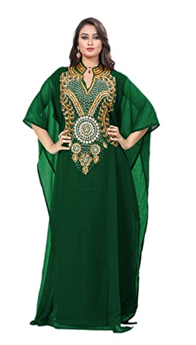 KoC Chiffon Damen Kaftan Farasha Kaftan Lang Hochzeit Maxi Strandkleid Einheitsgröße, grün, Einheitsgröße von KoC