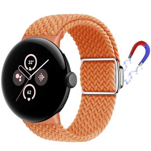 KoGiio Geflochtenes Armband für Google Pixel Watch 2 / Google Pixel Watch, Herren Damen Ersatzband Uhrenarmband,Magnetisches Ersatzbänder Kompatibel mit Google Pixel Watch 2 / -Orange Farbe von KoGiio