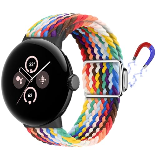 KoGiio Geflochtenes Armband für Google Pixel Watch 2 / Google Pixel Watch, Herren Damen Ersatzband Uhrenarmband,Magnetisches Ersatzbänder Kompatibel mit Google Pixel Watch 2 / - Regenbog von KoGiio