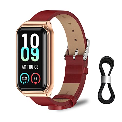 KoGiio Armband Kompatibel mit Amazfit Band 7, Damen Herren Hochwertiges Leder Uhrenarmbänder, Metallschnalle Ersatzarmband Kompatibel mit Amazfit Band 7 - Rot von KoGiio