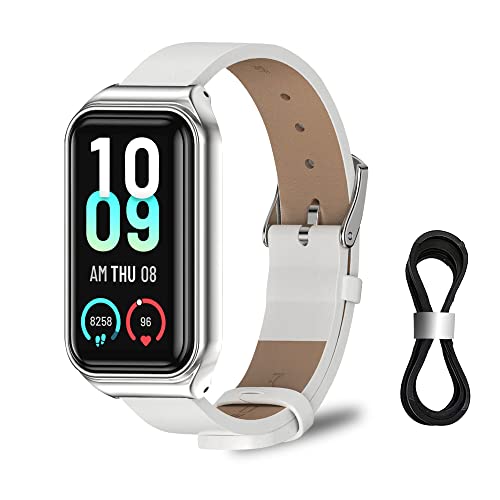 KoGiio Armband Kompatibel mit Amazfit Band 7, Damen Herren Hochwertiges Leder Uhrenarmbänder, Metallschnalle Ersatzarmband Kompatibel mit Amazfit Band 7 - Weiss von KoGiio