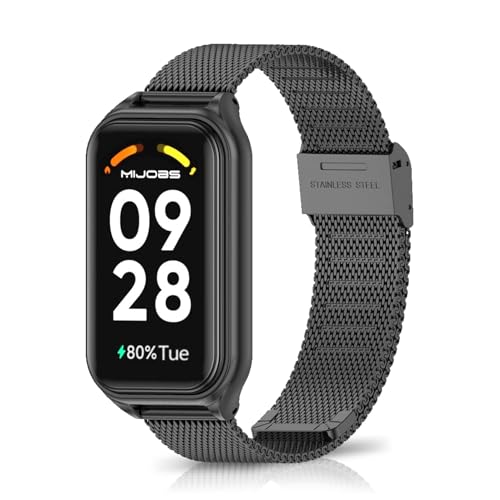 KoGiio Armband für Xiaomi Smart Band 8 Active/Xiaomi Redmi Smart Band 2, Männer und Frauen Ersatzarmband, Gewebte Edelstahl Mesh Metall Uhrenarmband für Xiaomi Redmi Smart Band 2 - Schwarz von KoGiio