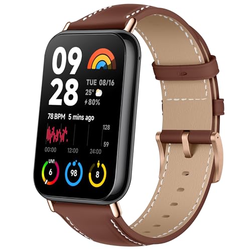 KoGiio Vintage Leder Armband Kompatibel mit Xiaomi Smart Band 8 Pro/Xiaomi Mi Band 8 Pro, Metallschnalle Atmungsaktiv Ersatzarmband, Herren Damen Ersatz Weich Uhrenarmbänder - Braun von KoGiio