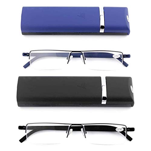 KoKoBin 2 stueck Ultraleichte TR90 Lesebrillen Herren Damen Klassische Metall Sehhilfe Halbrandbrille Schmal Stil Brille Lesehilfe mit Etui und Brillenputztuch +2.25 von KoKoBin