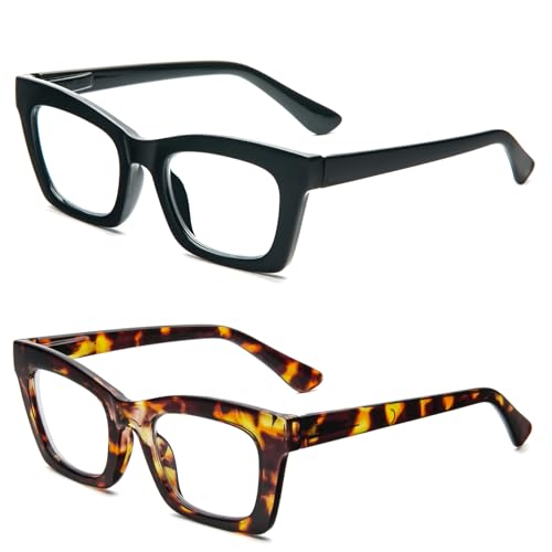 KoKoBin 2 Pack Lesebrille Damen Anti-Blaulicht Lesebrillen quadratische Mode Computer Brille (2 Pack, 1.5, Dioptrien) von KoKoBin