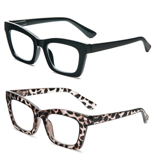 KoKoBin 2 Pack Lesebrille Damen Anti-Blaulicht Lesebrillen quadratische Mode Computer Brille (2 Pairs, 2.5, Dioptrien) von KoKoBin