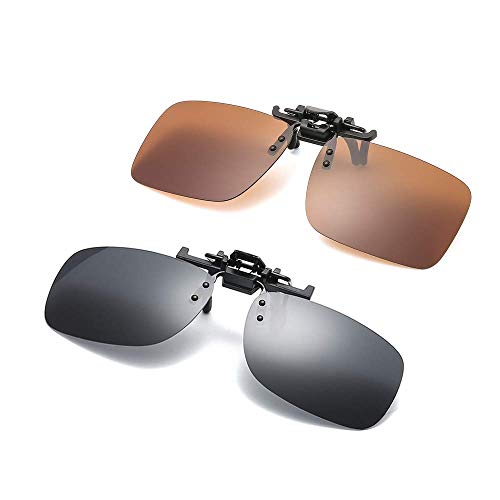 KoKoBin 2-Stück Polarisierte Sonnenbrille mit Clip Blendschutz Flip up Sonnenbrille gegen Licht für Frauen und Männer(Schwarz + Braun) von KoKoBin