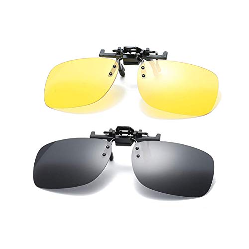 KoKoBin 2-Stück Polarisierte Sonnenbrille mit Clip Blendschutz Flip up Sonnenbrille gegen Licht für Frauen und Männer(Schwarz + Gelb) von KoKoBin