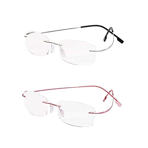 KoKoBin 2 er Pack Randlos Lesebrille super Light Titan Lesehilfe für Damen und Herren +1.5 von KoKoBin