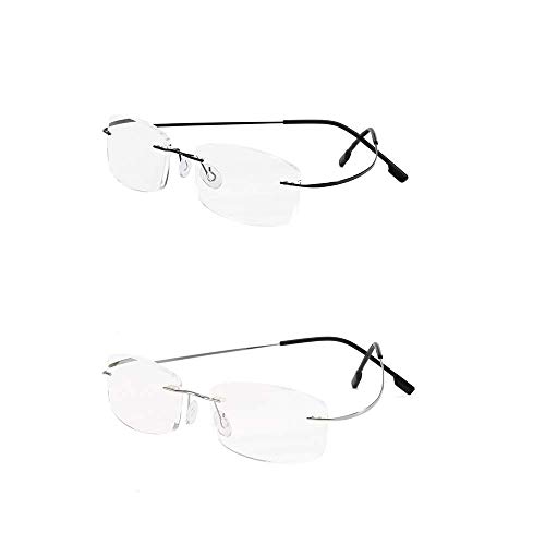 KoKoBin 2 stueck Randlos Lesebrille super Light Titan Lesehilfe für Damen und Herren +1.0 von KoKoBin