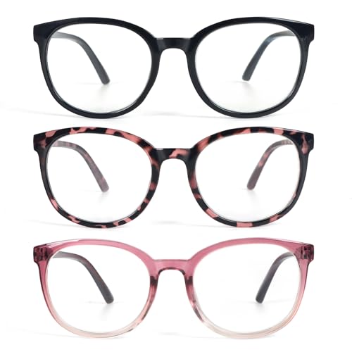 KoKoBin 3-Pack Frauen Runde Lesebrille Blaues Licht Blocking Frühling Scharnier Mode Leser (3 Pack, 3.5, Dioptrien) von KoKoBin