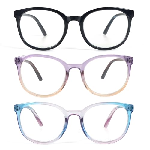 KoKoBin 3-Pack Frauen Runde Lesebrille Blaues Licht Blocking Frühling Scharnier Mode Leser (3 stueck, 2.5, Dioptrien) von KoKoBin