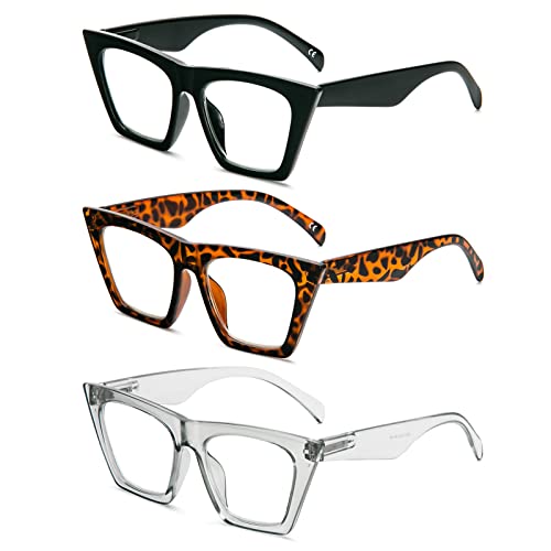 KoKoBin 3er-Pack Große Katzenaugen-Lesebrille Damen Anti-Blaulicht Brille Federscharnier Mode Übergroßes Katzenauge Lesebrillen (3er-Pack, 1.5, diopters) von KoKoBin