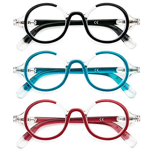 KoKoBin Lesebrillen für Frauen und Männer, Retro Round Oversized Frame Anti Blaulicht Brille mit Federscharnier (Packung mit 3, 3,5) von KoKoBin