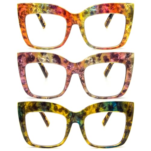 KoKoBin 3er Pack Retro Oversized Lesebrille für Damen Katzenauge Anti-Blaulicht mit Computer für Leser (3 Packs, 3) von KoKoBin