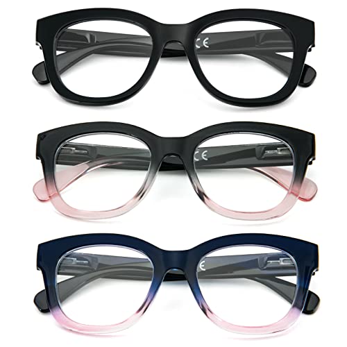 KoKoBin 3er Pack Retro Oversized Lesebrille für Damen und Herren Anti-Licht Blau Komfort mit Federscharnier Brille (3 Pack, 2) von KoKoBin